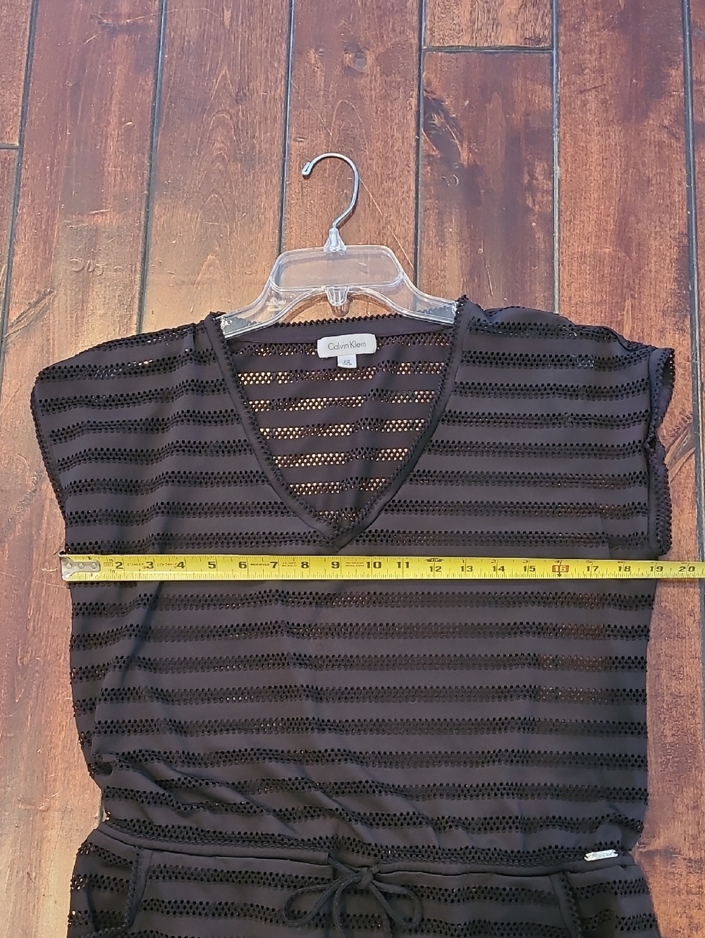 Calvin Klein Black Striped V-Neck Tunic with Drawstring Swim Cover Size S/M - Picture 7 of 9